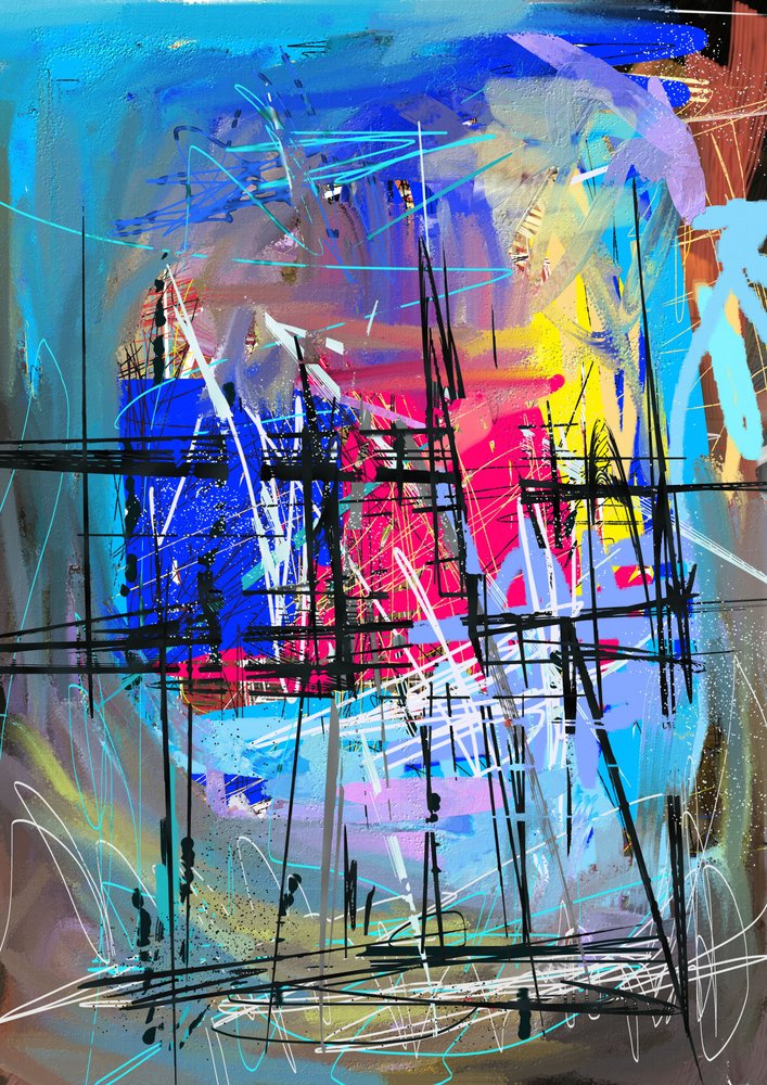 Vibrant Abstract Lines by Lembayung senja studio [Vintage Poster]