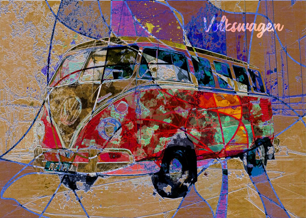 Vibrant Retro Van Art by Lembayung senja studio [Vintage Poster]