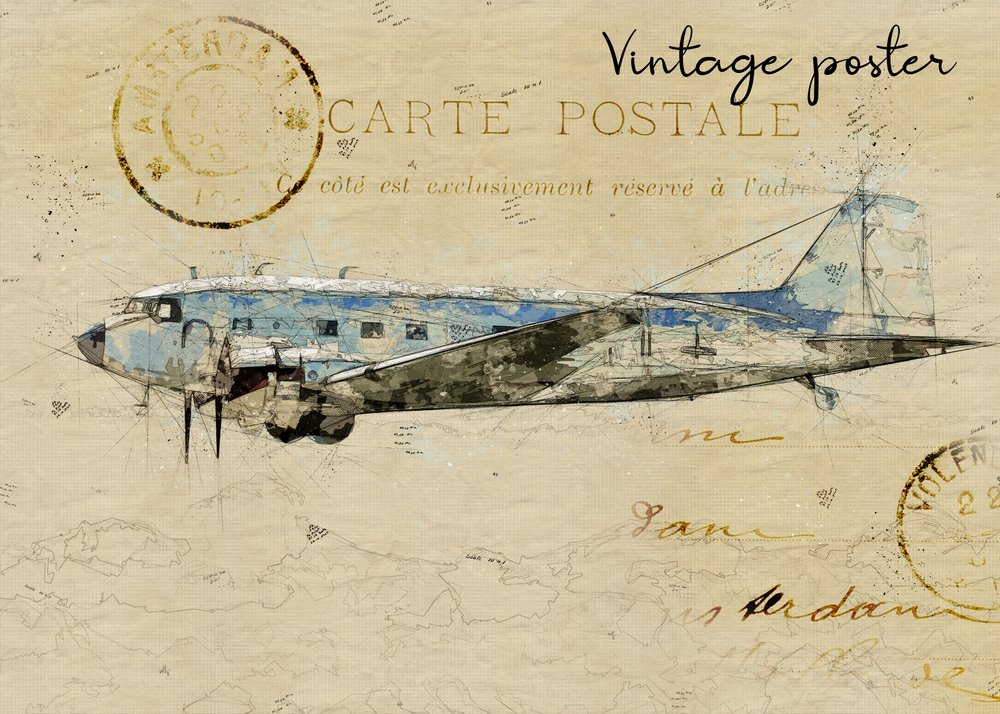 Vintage Airplane Postcard by Lembayung senja studio [Vintage Poster]