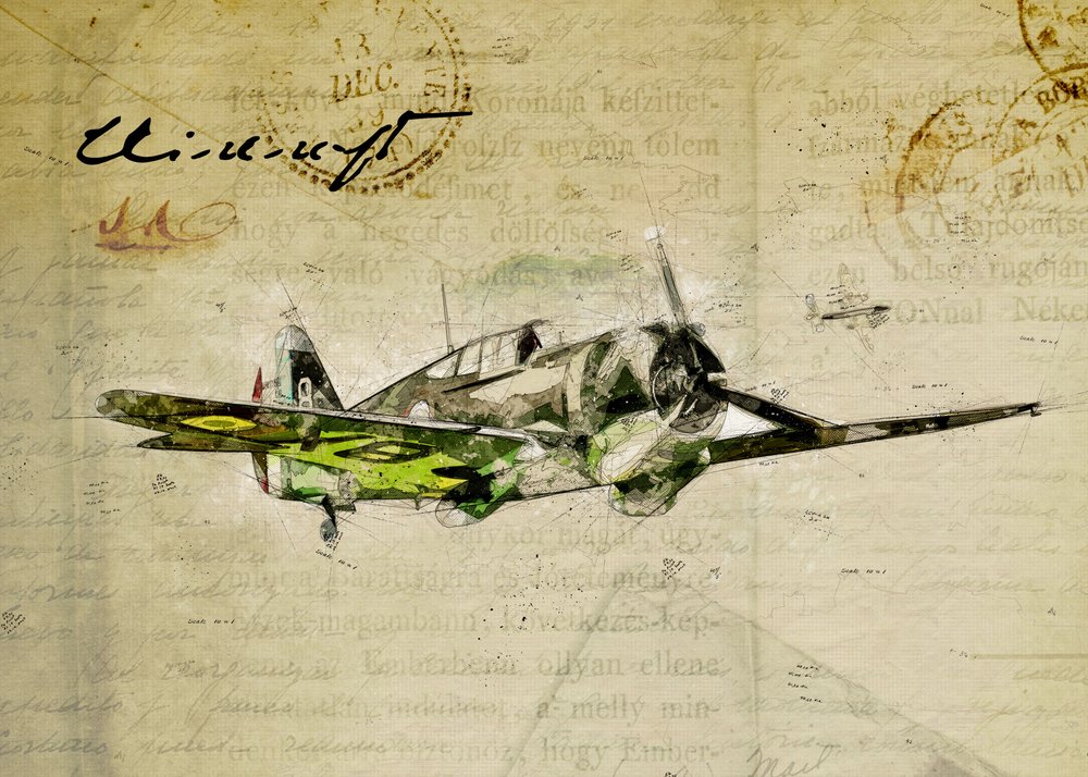 Vintage Aviation Sketch by Lembayung senja studio [Vintage Poster]