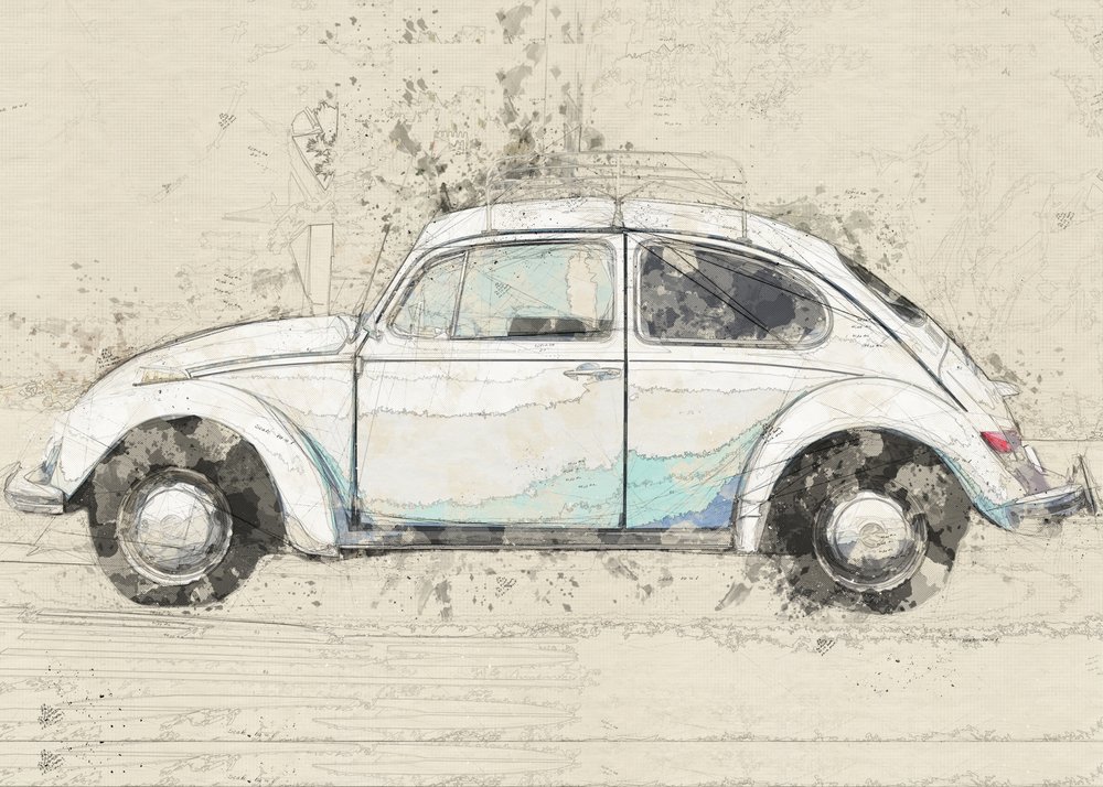 Vintage Beetle Sketch by Lembayung senja studio [Vintage Poster]