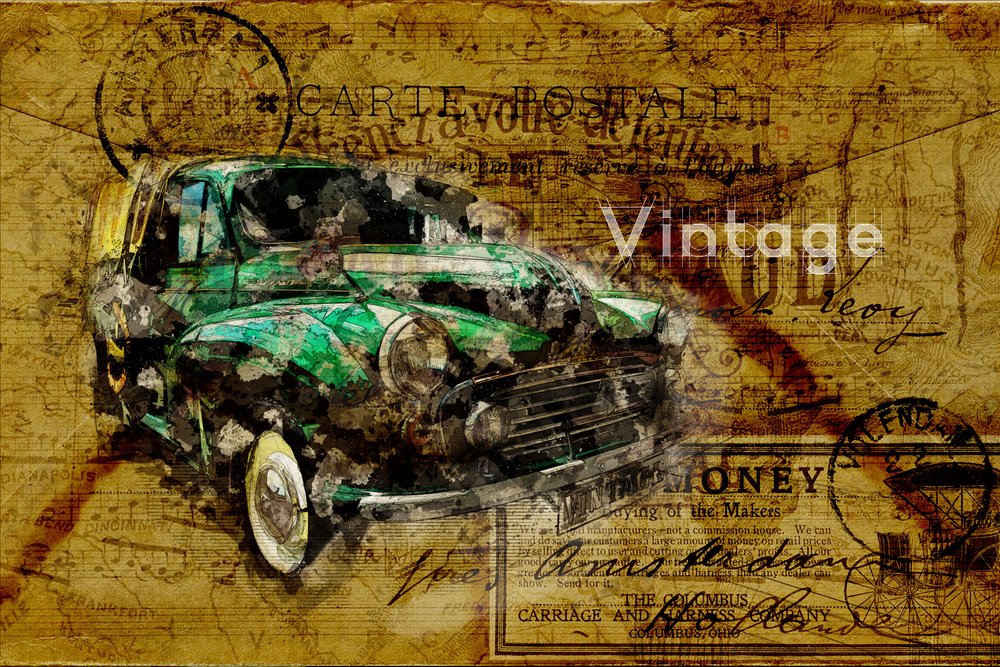 Vintage Car Travel Map by Lembayung senja studio [Vintage Poster]