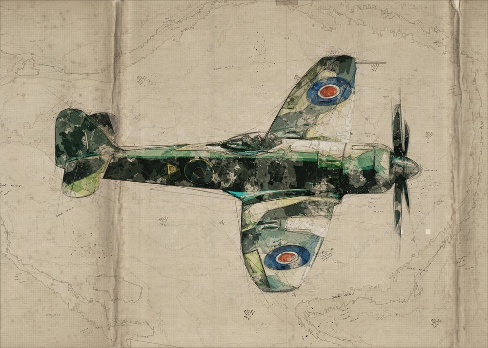Vintage Fighter Plane Map by Lembayung senja studio [Vintage Poster]