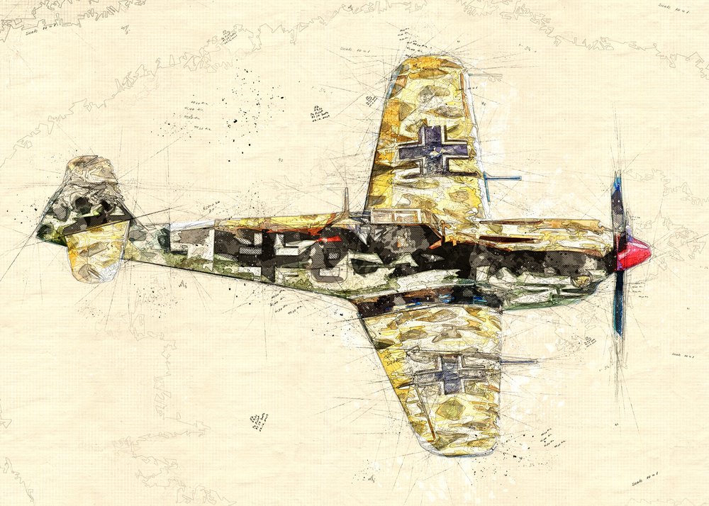 Vintage Fighter Plane Sketch by Lembayung senja studio [Vintage Poster]