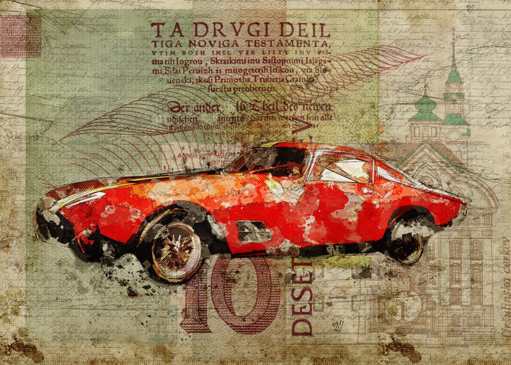 Vintage Red Sports Car by Lembayung senja studio [Vintage Poster]