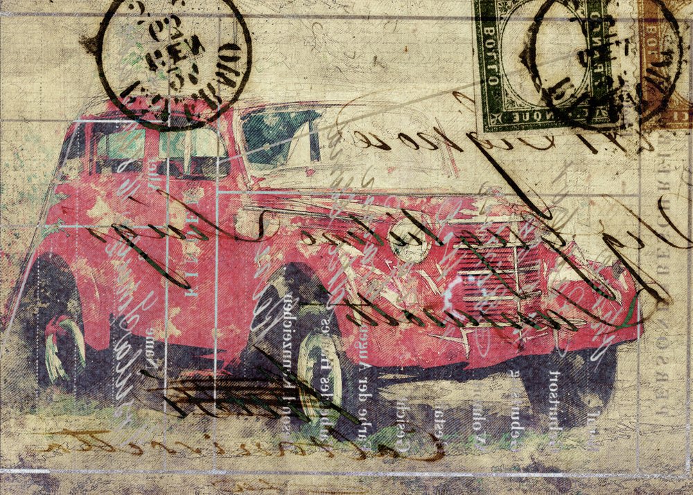 Vintage Red Truck Post by Lembayung senja studio [Vintage Poster]