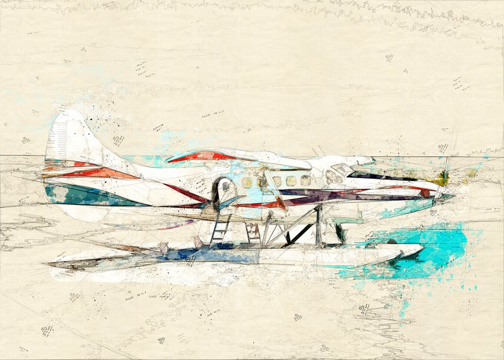 Vintage Seaplane Sketch by Lembayung senja studio [Vintage Poster]