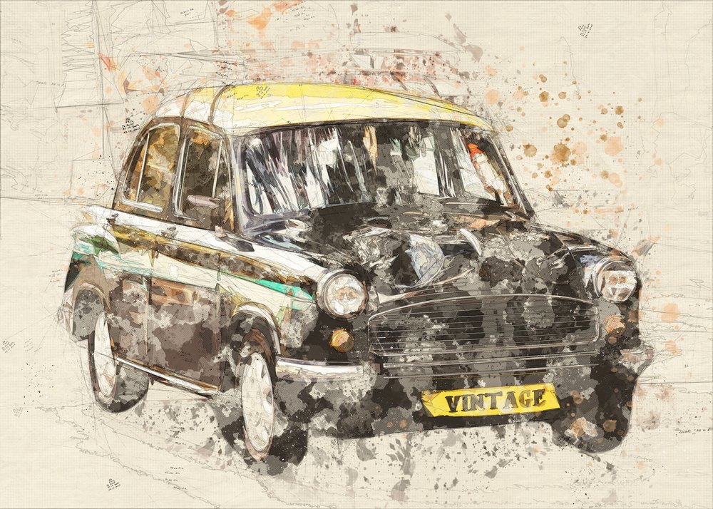 Taxi Art by Lembayung senja studio [Vintage Poster]