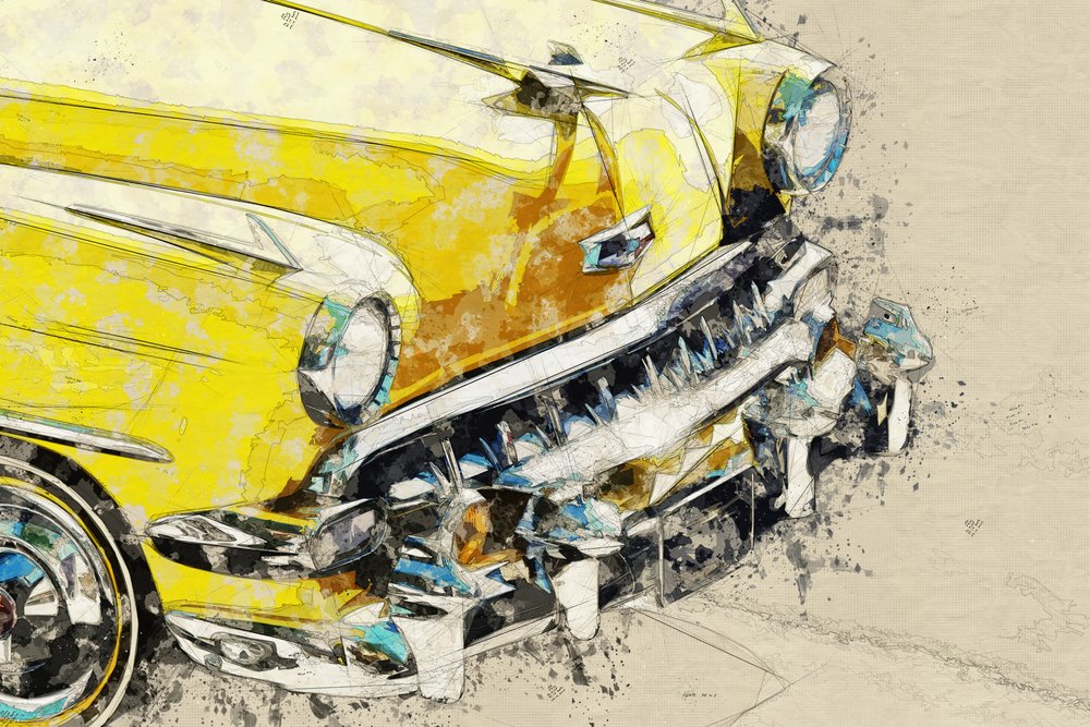 Yellow Chrome Classic Car by Lembayung senja studio [Vintage Poster]