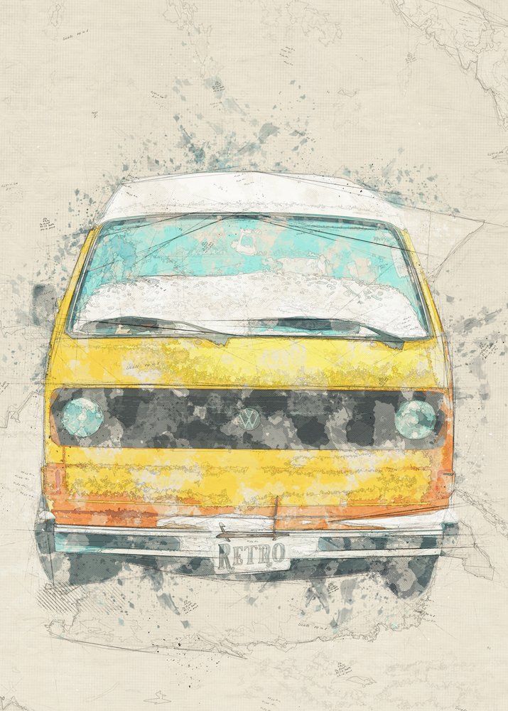 Yellow Retro Camper Van by Lembayung senja studio [Vintage Poster]