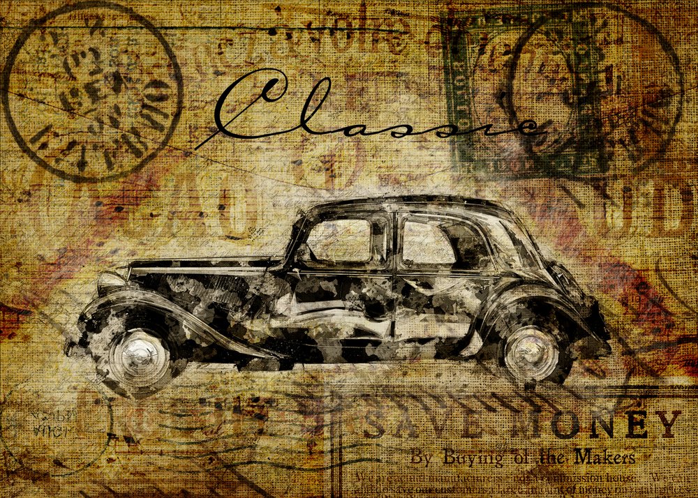 Postcard Antique Car by Lembayung senja studio [Vintage Poster]