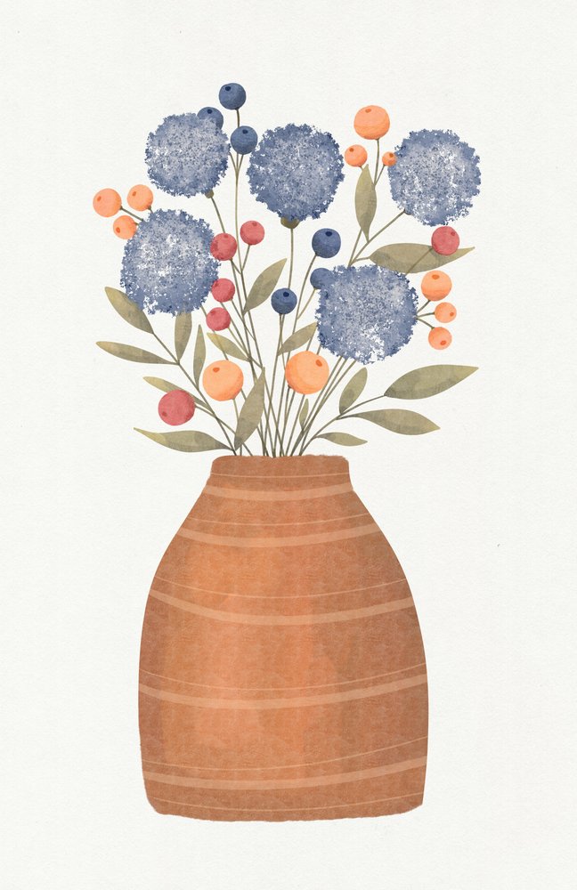 Blue Berries Floral Vase by Lena Refur