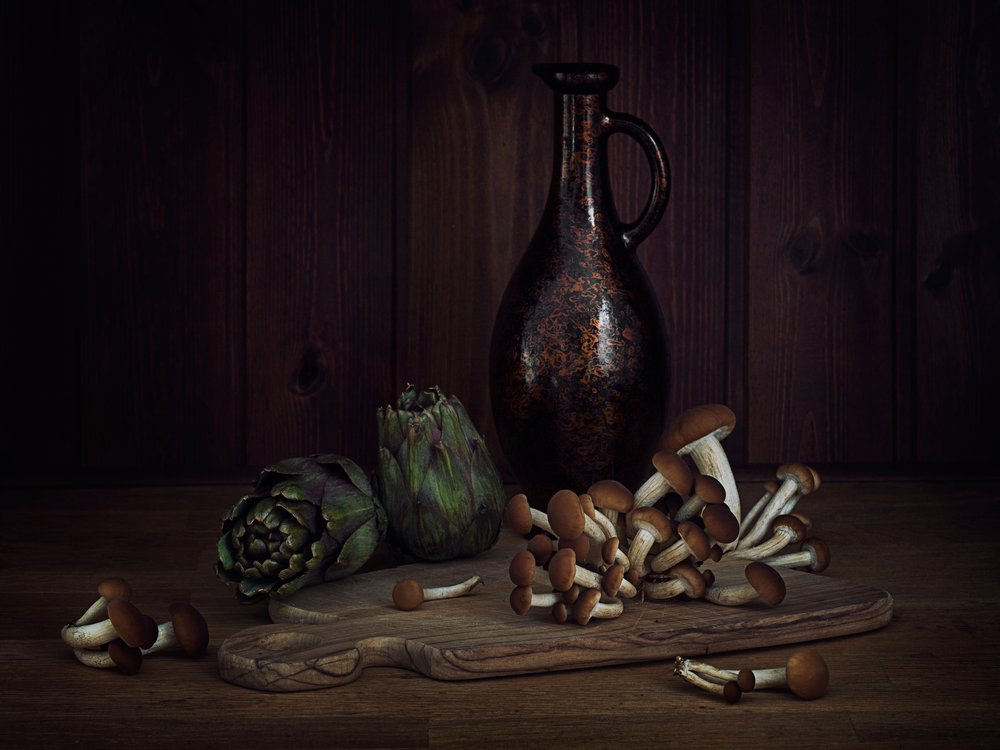 Artichokes and Mushrooms Still Life by Lenka