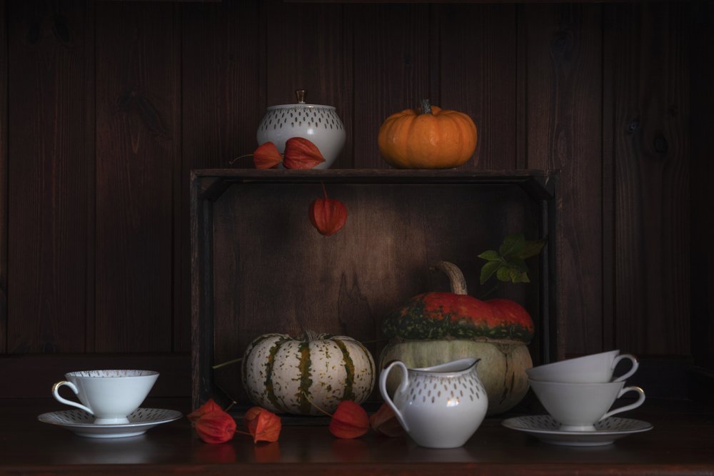 Autumn Gourds and Teacups by Lenka