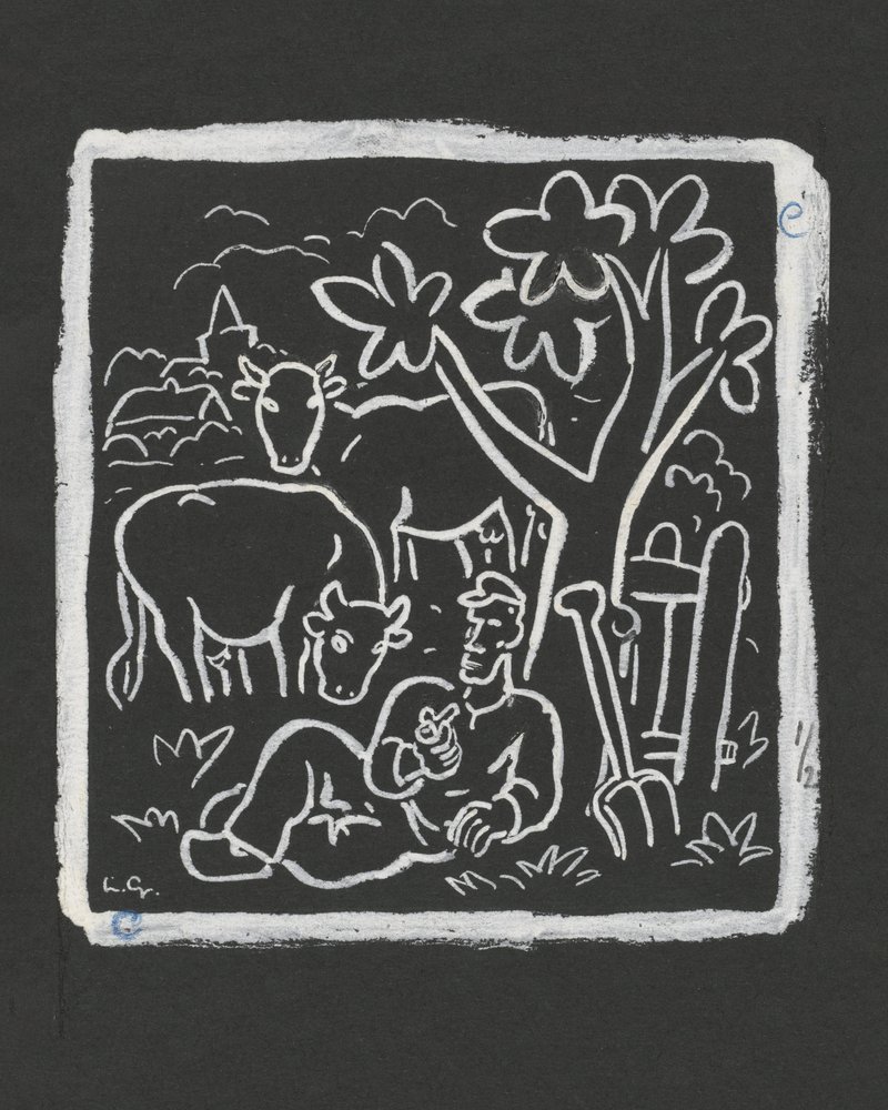 Farmer Resting Under a Tree in a Meadow with Cows (1891-1941) by Leo Gestel