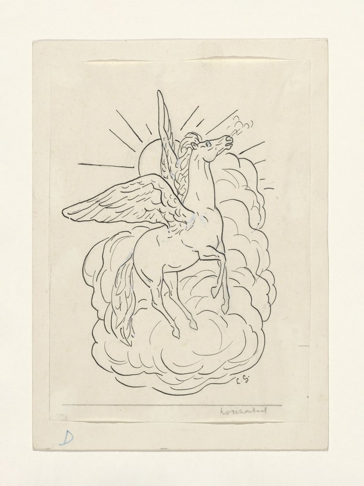 Pegasus Flying In Front of Clouds by Leo Gestel