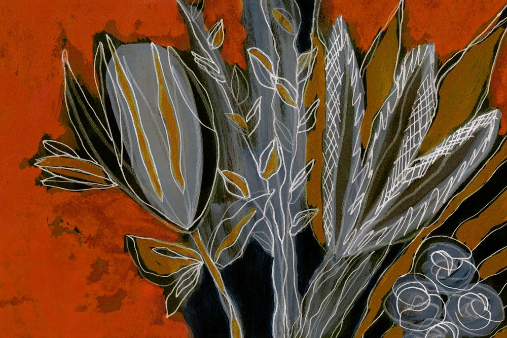 Grey and Orange Botanicals by Lori Ann Folz