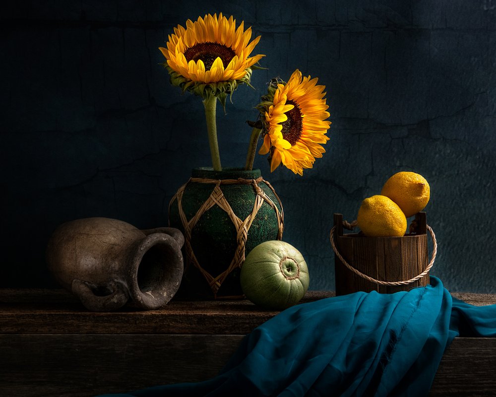 Rustic Sunflowers and Lemons by Louie Luo