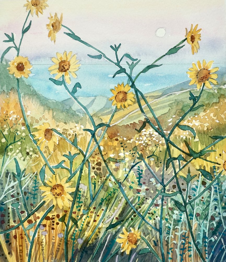 Sunny Wildflowers Ocean View by Luisa Millicent