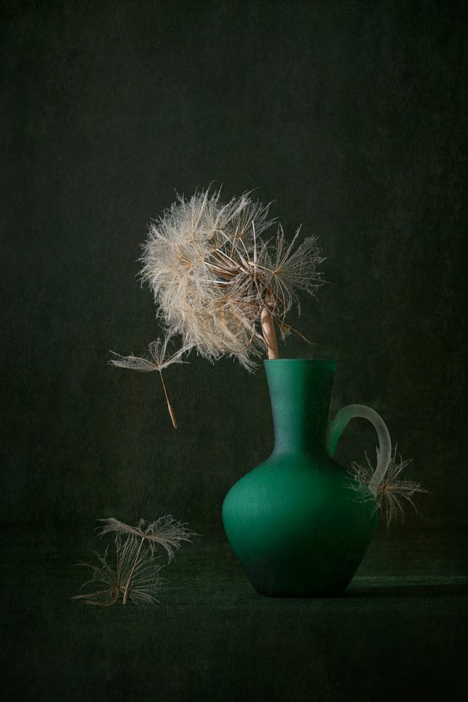 Dandelion Seeds Green Vase by Lydia Jacobs
