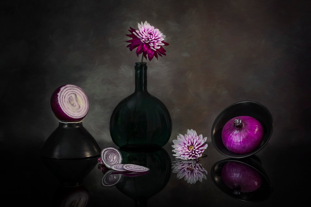Dark Dahlias and Onions by Lydia Jacobs