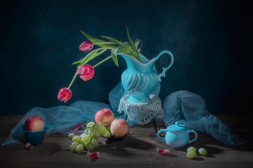 Elegant Tulips and Fruit by Lydia Jacobs