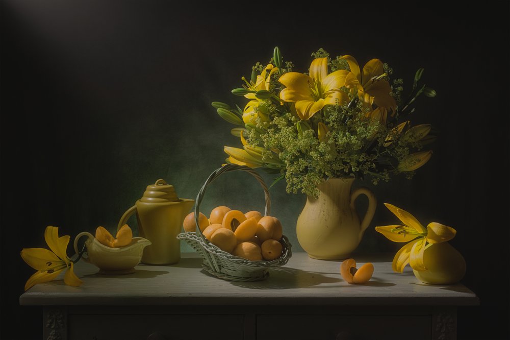 Golden Lilies and Apricots by Lydia Jacobs