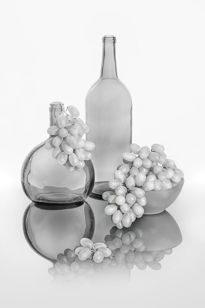 Monochrome Grapes Glass Bottles by Lydia Jacobs