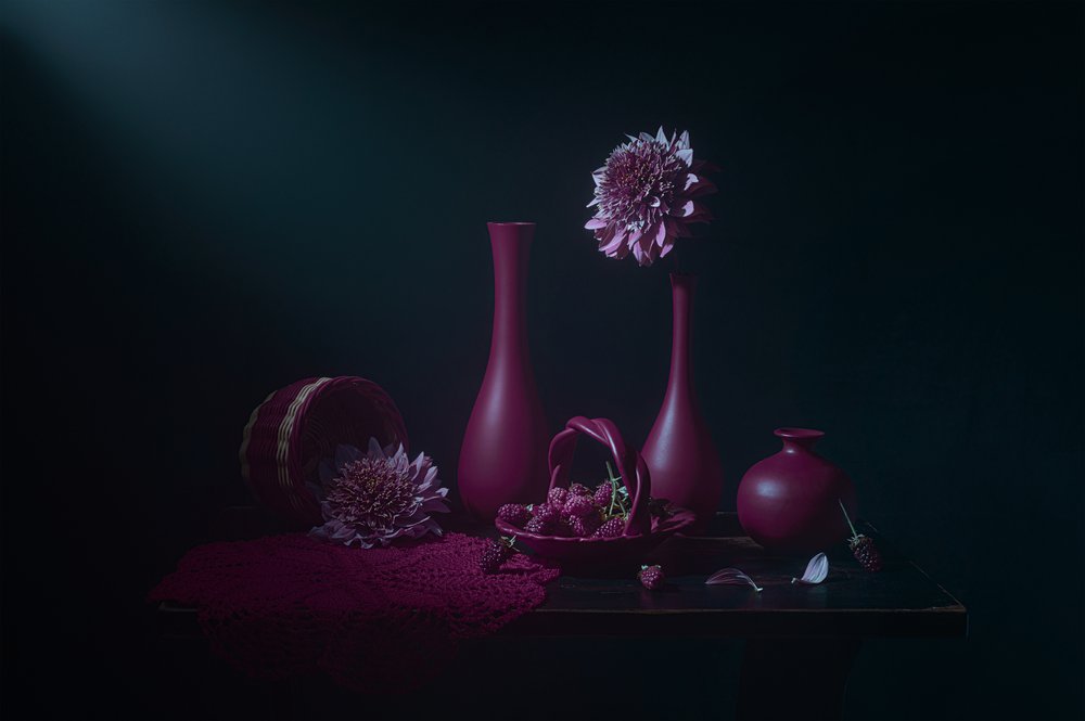 Moody Berries and Dahlias by Lydia Jacobs