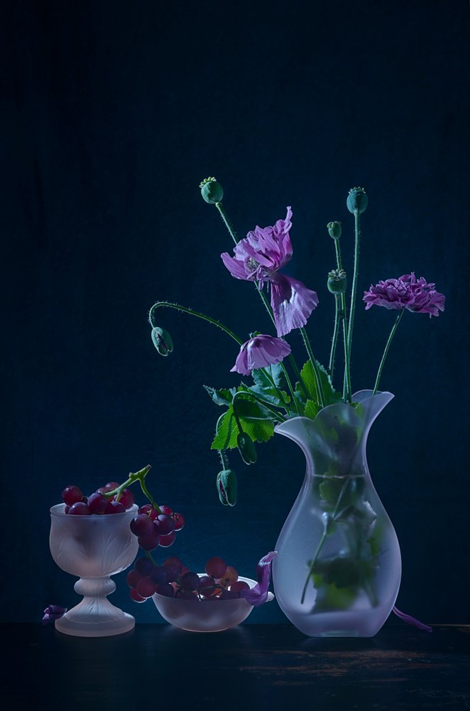 Moody Poppies And Fruit by Lydia Jacobs