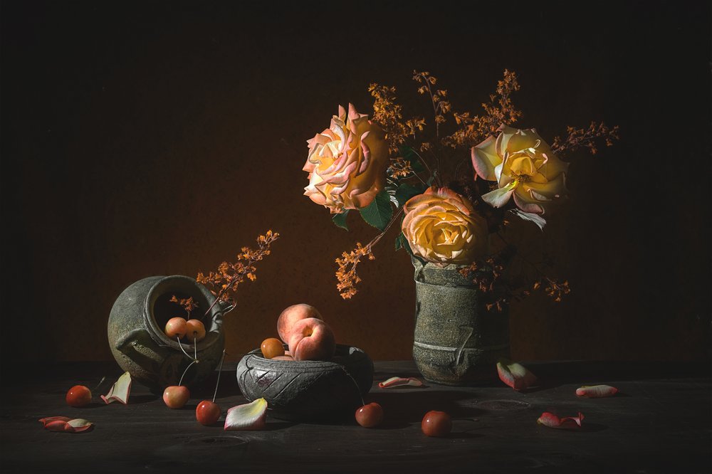 Moody Roses and Fruit by Lydia Jacobs