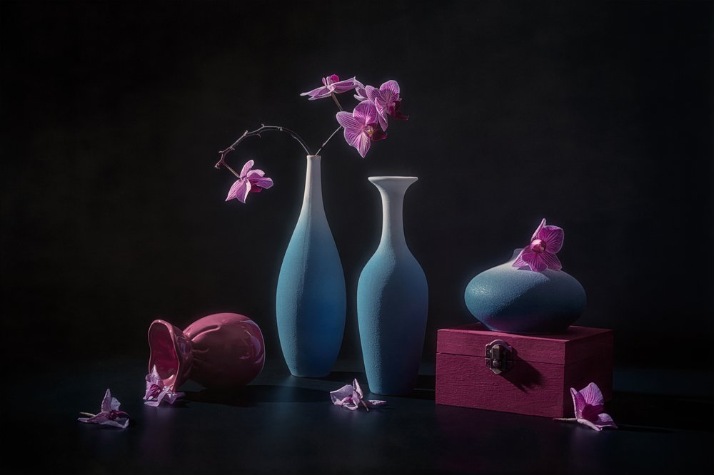 Pink Orchids and Vases by Lydia Jacobs