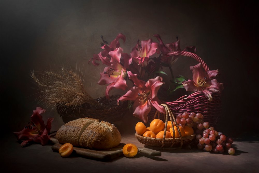 Rustic Bread and Lilies by Lydia Jacobs