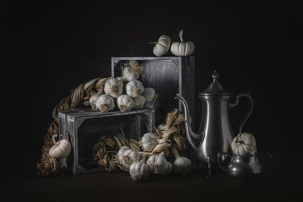 Rustic Garlic Still Life by Lydia Jacobs