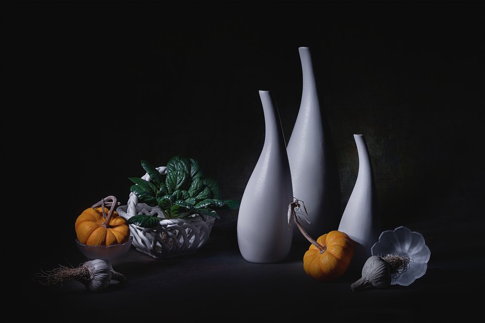 White Vases Autumn Harvest by Lydia Jacobs