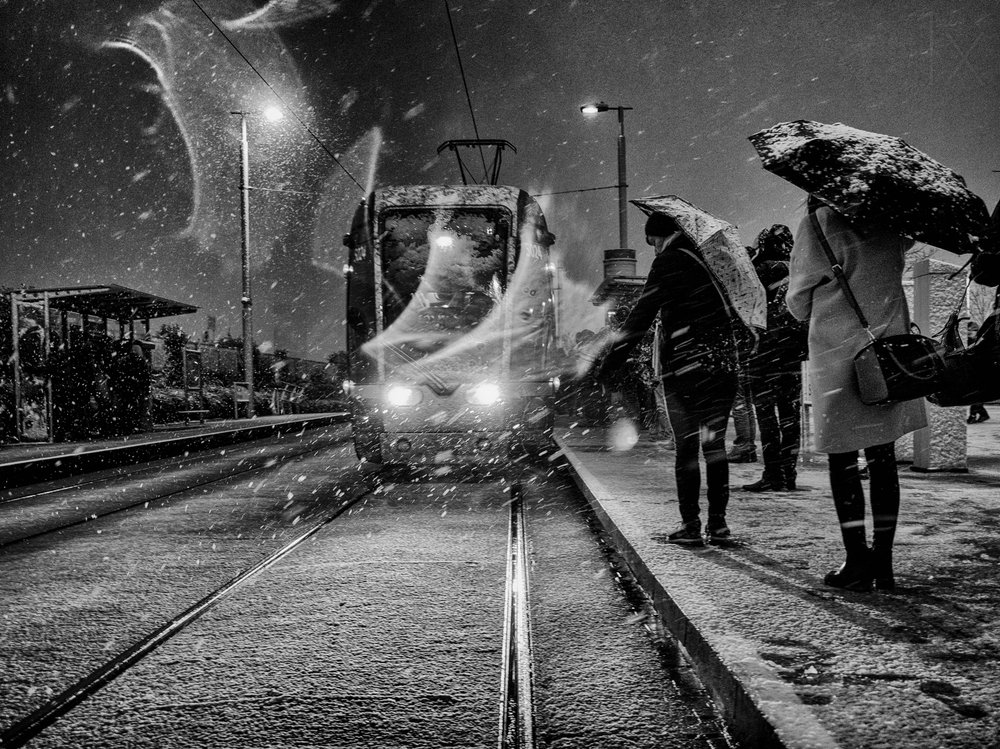 Tram In Snowfall by Maciej Przeklasa