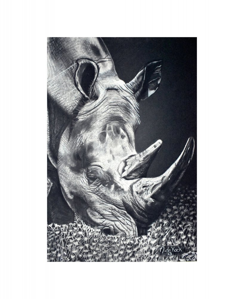 Powerful Rhino Grazing by Marchelle de Kock
