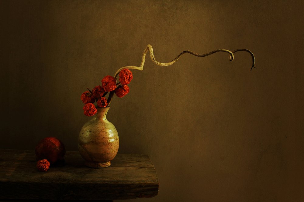 Dark Botanical Still Life by Margaret Halaby