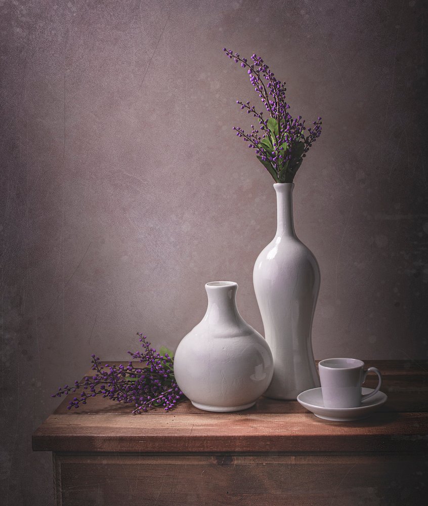Lavender Vases Still Life by Margareth Perfoncio