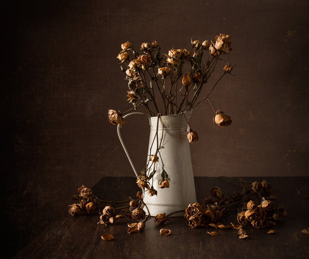 Moody Dried Roses Still Life by Margareth Perfoncio