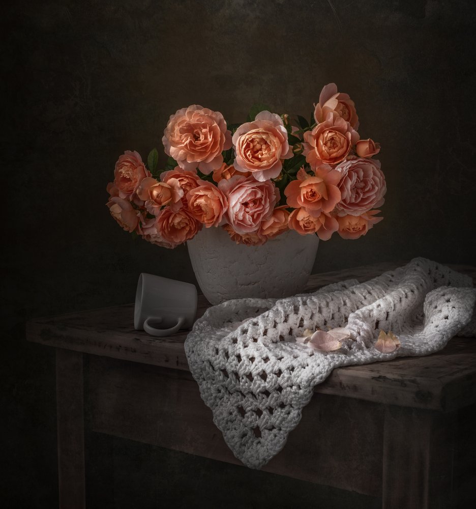 Moody Peach Rose Bouquet by Margareth Perfoncio