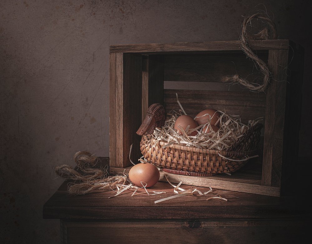 Rustic Duck Basket with Eggs by Margareth Perfoncio