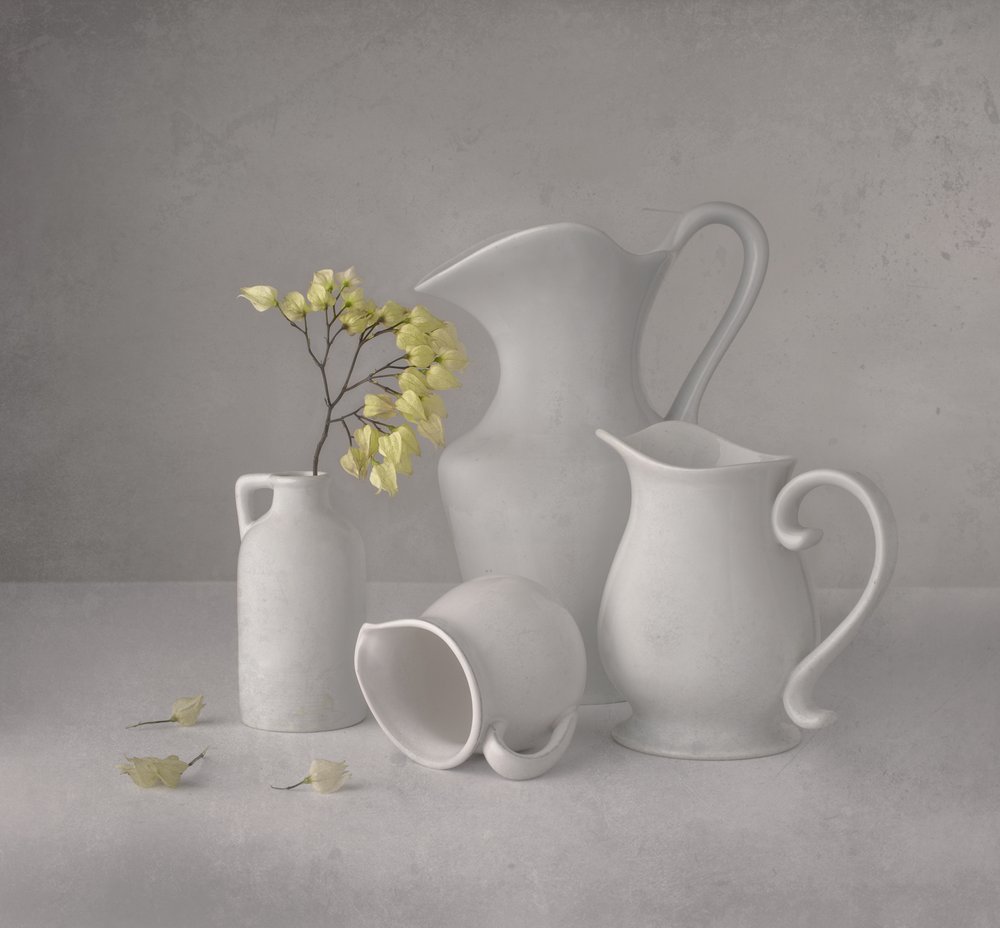 Serene White Pitchers by Margareth Perfoncio