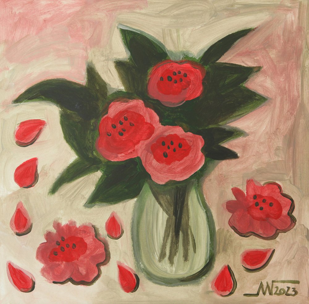 Abstract Red Flowers by Marina Gorkaeva