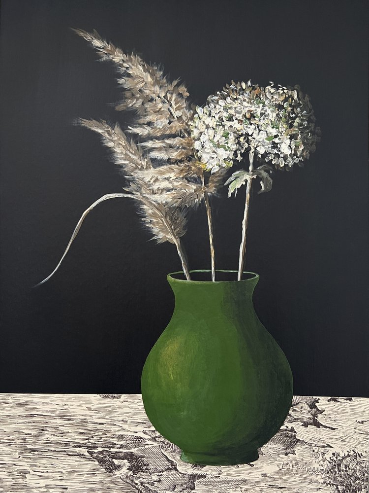 Green Vase Pampas Hydrangea by Marina Kozyr