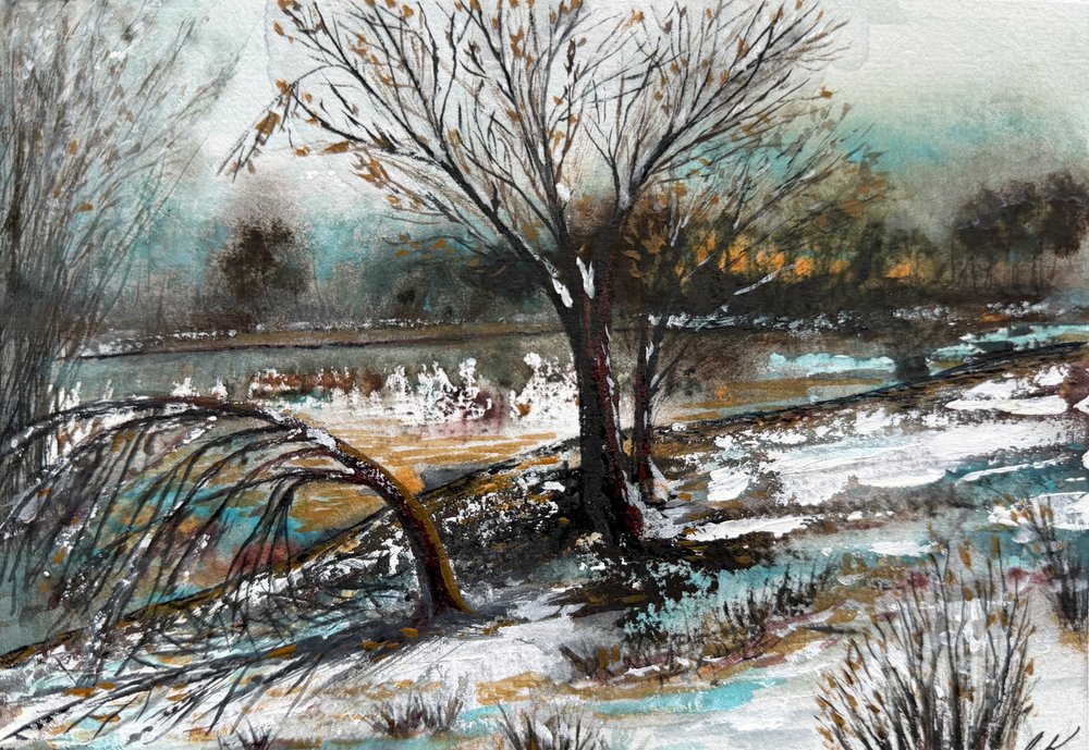 Snowy Winter River Landscape by Marina Kozyr