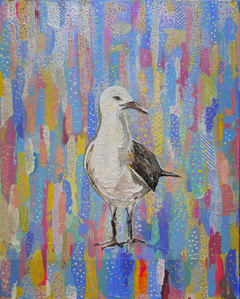 Vibrant Seagull Painting by Marina Kozyr