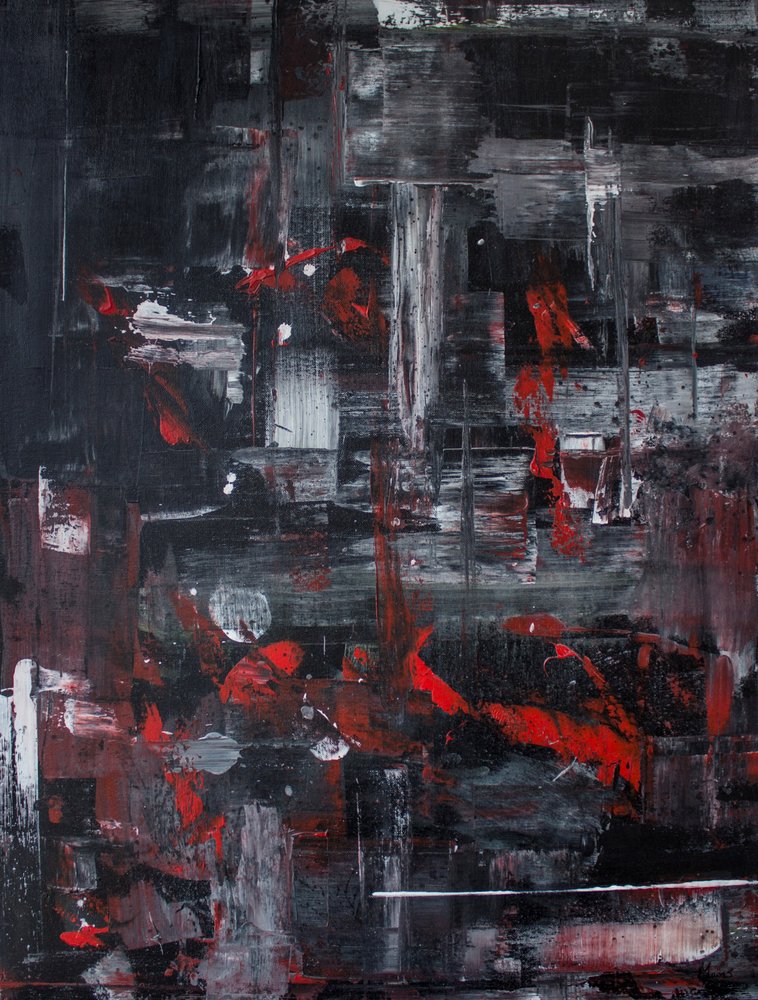 Dynamic Red Cityscape Abstract by Marloes Aerts