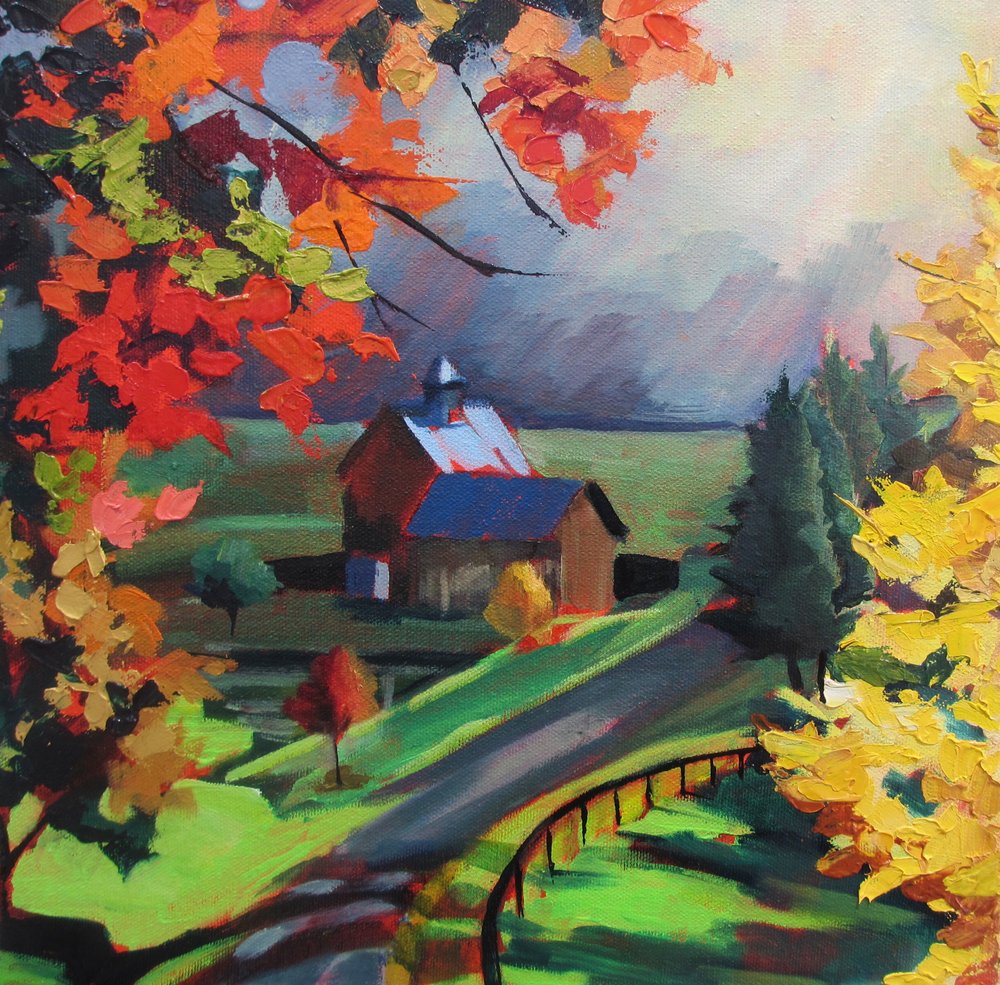 Autumn Road to Barn by Maxine Shore
