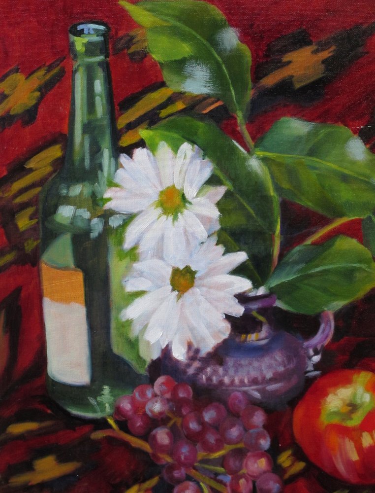 Bottle Fruit and Daisies by Maxine Shore